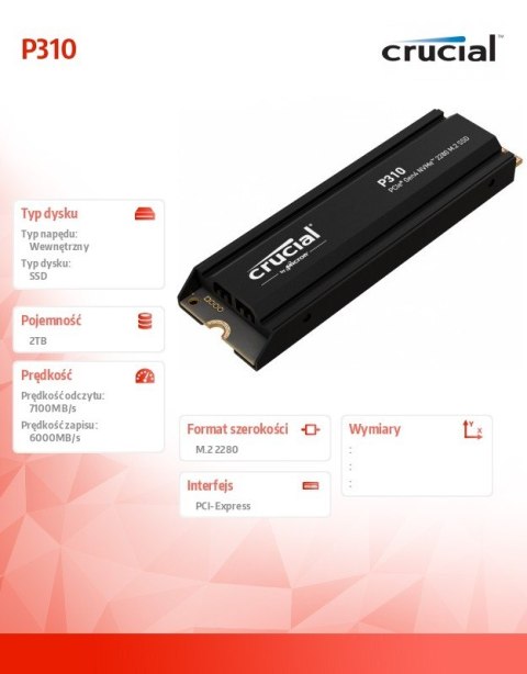 Dysk SSD Crucial P310 2TB M.2 NVMe PCIe 4.0 wydajny z radiatorem