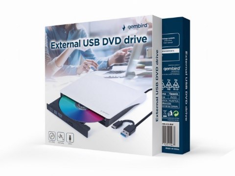 Gembird DVD-USB-03-BW zewnętrzny napęd DVD USB 3.1 kompaktowy czarno-biały