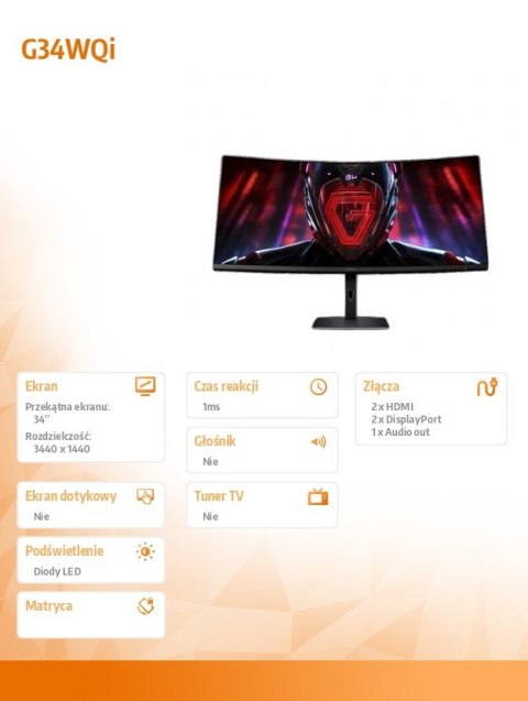 Monitor XIAOMI Gaming Curved G34WQi 34'' 180Hz HDR Matowy WQHD