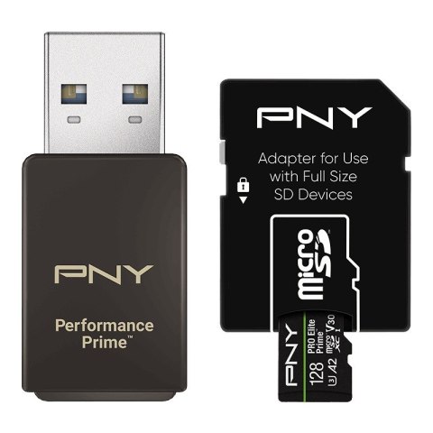 PNY Karta pamięci microSDXC Elite Prime 128GB szybka z adapterem i czytnikiem USB
