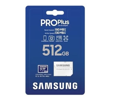 Karta pamięci microSD Samsung PRO+ 512GB z adapterem szybka i wydajna