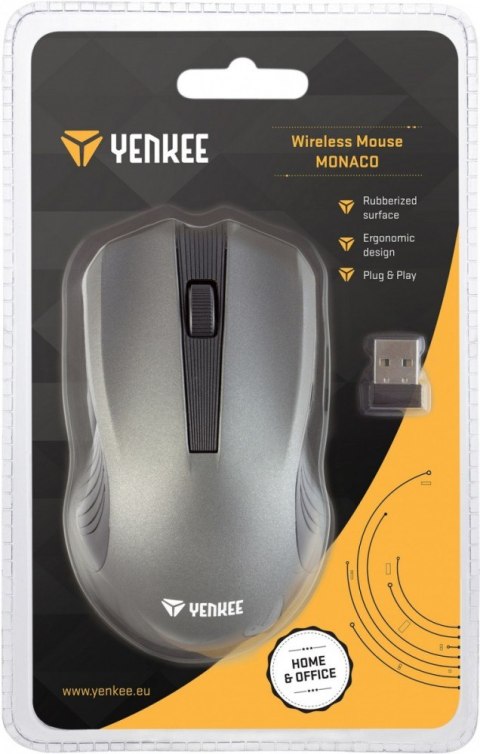Mysz YENKEE Monaco bezprzewodowa 2.4GHz uniwersalna szara z 3 przyciskami