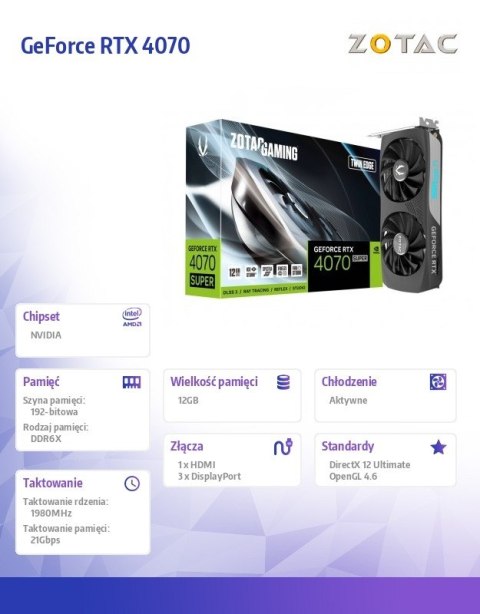 ZOTAC Karta graficzna GeForce RTX 4070 SUPER TWIN EDGE 12GB DDR6X