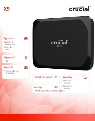 Dysk SSD Crucial X9 1TB USB-C szybki przenośny zewnętrzny