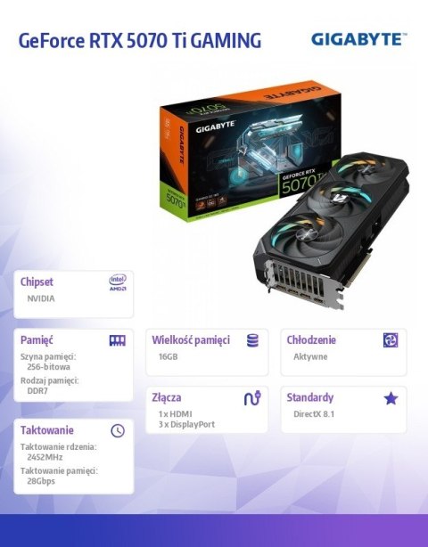 Karta graficzna Gigabyte GeForce RTX 5070 Ti GAMING OC 16GB GDDR7
