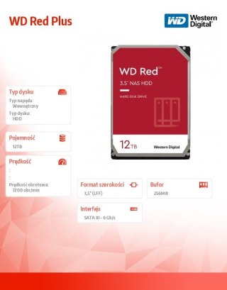 Dysk twardy Western Digital WD Red Plus 12TB 7200RPM 256MB HDD NAS