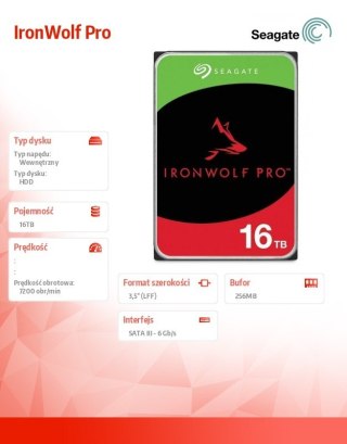 Dysk Seagate IronWolf Pro 16TB 3.5'' HDD SATA III 7200 obr/min