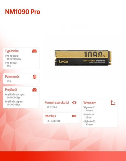 Dysk SSD Lexar NM1090 Pro 1TB Gen5 14000 MB/s szybki M.2