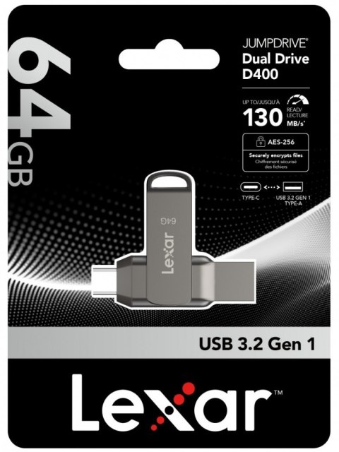Pendrive Lexar Dual Drive D400 64GB USB-C 130MB/s z szyfrowaniem