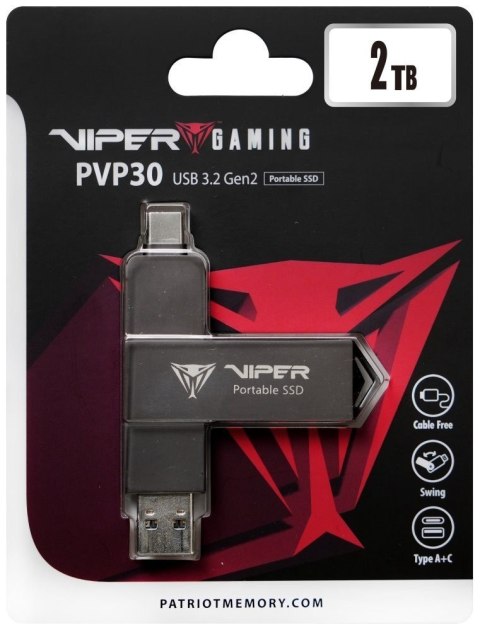Dysk zewnętrzny SSD Patriot PVP30 2TB 1000 MB/s USB 3.2 kompaktowy szary