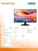 Monitor MSI PRO MP271A E2 27 FHD LED 120Hz czarny biznesowy