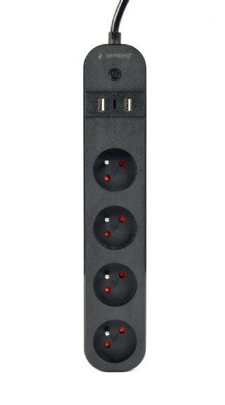 Inteligentna listwa Gembird Tuya 4 gniazda 2 USB-C czarna smart
