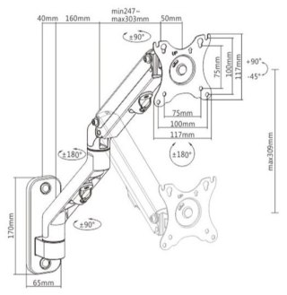 Gembird Ramię regulowane do monitora ścienne 27 cali 7 kg ergonomiczne