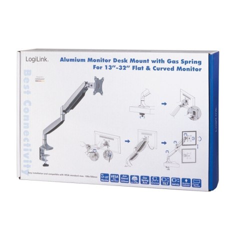 Uchwyt na monitor LogiLink biurkowy 13-27 cali max 9kg ze sprężyną gazową