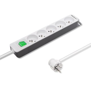 Listwa zasilająca Qoltec 5 gniazd 1.8m biało-szara z włącznikiem Quick Switch