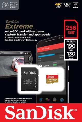 Karta pamięci SanDisk Extreme microSDXC 256GB 190MB/s 4K UHD A2 U3