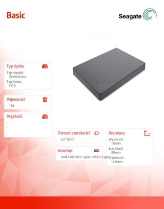 Dysk Seagate Basic 1TB 25 HDD zewnętrzny przenośny szary