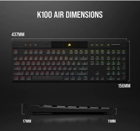 Klawiatura Corsair K100 RGB Air Wireless Ultra Thin Cherry MX bezprzewodowa