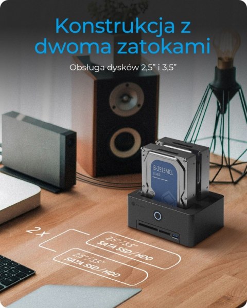 IcyBox Czytnik kart IB-1233CL-CR SSD HDD 2x 2,5 3,5 z klonowaniem