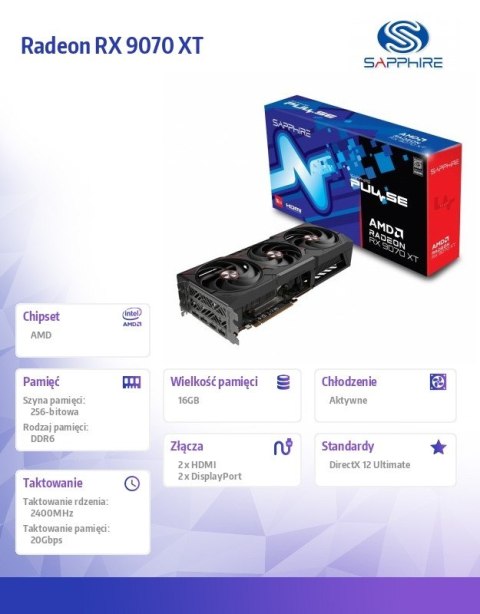 Karta graficzna Sapphire Radeon RX 9070 XT PULSE 16GB GDDR6 256bit