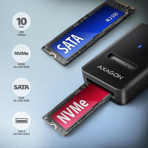 Adapter AXAGON ADM2-AM USB3.2 Gen 2 M.2 NVMe SATA 10Gbps z kablem 10cm