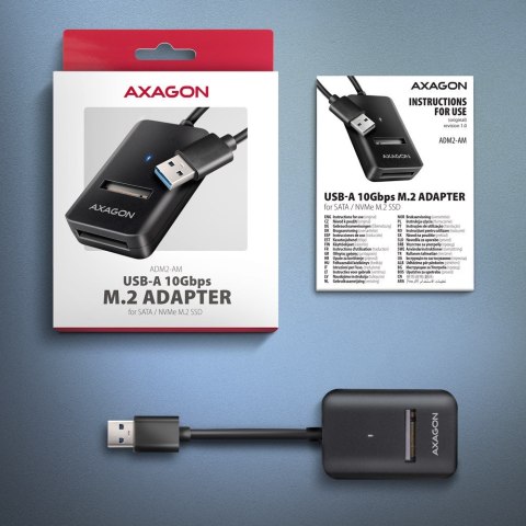 Adapter AXAGON ADM2-AM USB3.2 Gen 2 M.2 NVMe SATA 10Gbps z kablem 10cm
