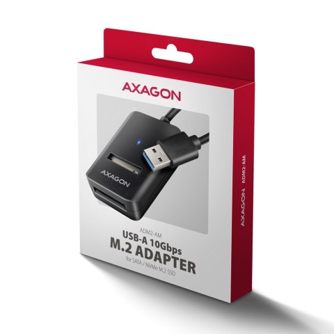 Adapter AXAGON ADM2-AM USB3.2 Gen 2 M.2 NVMe SATA 10Gbps z kablem 10cm