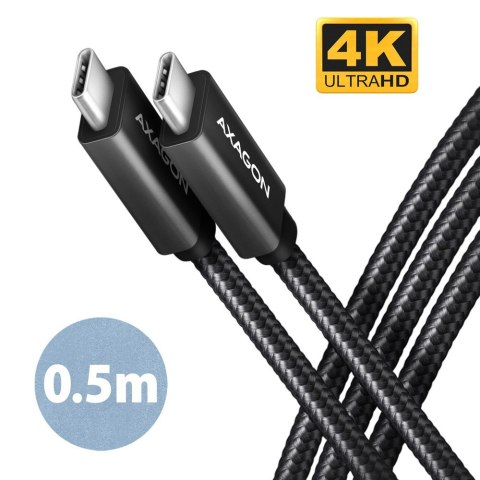 Kabel AXAGON BUCM32-CM05AB USB-C 3.2 Gen 2 0.5m PD 100W 4K czarny