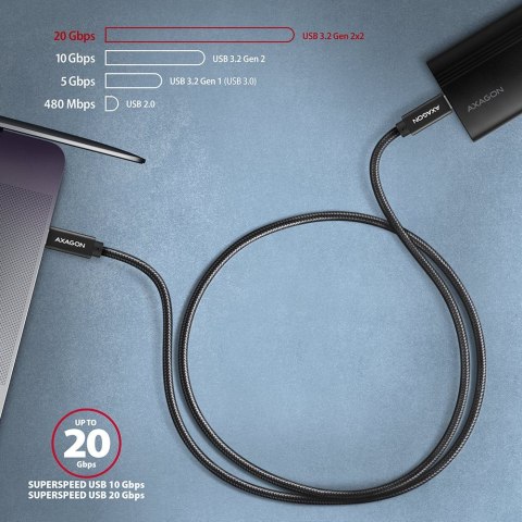 Kabel AXAGON BUCM32-CM05AB USB-C 3.2 Gen 2 0.5m PD 100W 4K czarny