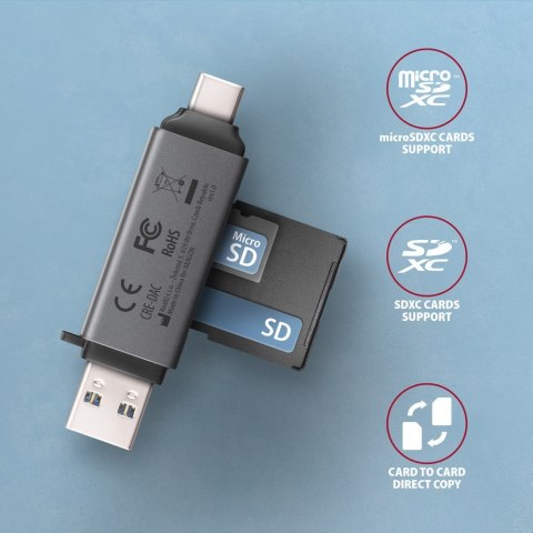 Czytnik kart AXAGON CRE-DAC USB 3.2 Type-C Type-A SD microSD