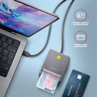 Czytnik kart identyfikacyjnych AXAGON CRE-SM3TC USB-C kompaktowy z kablem 1.2m