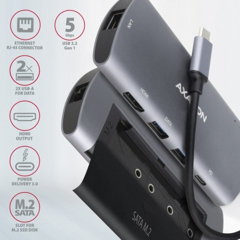 AXAGON HMC-6M2 wieloportowy hub USB-C 3.2 Gen 1 z HDMI i PD 100W