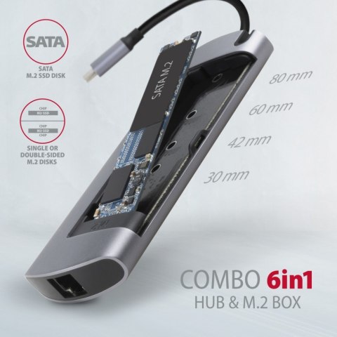 AXAGON HMC-6M2 wieloportowy hub USB-C 3.2 Gen 1 z HDMI i PD 100W