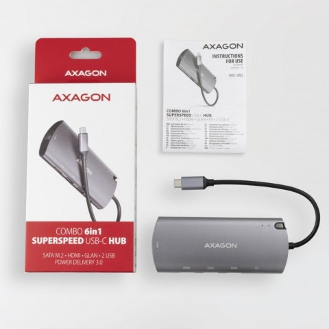 AXAGON HMC-6M2 wieloportowy hub USB-C 3.2 Gen 1 z HDMI i PD 100W