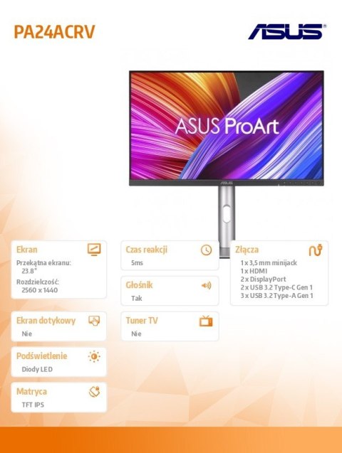 Monitor Asus PA24ACRV 24 cale IPS 2560x1440 matowy z głośnikami