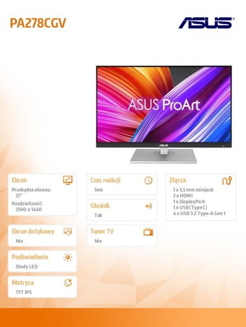Monitor Asus PA278CGV 27 QHD 144Hz profesjonalny z IPS i LED