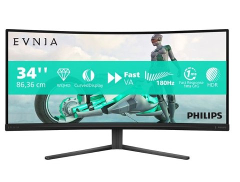 Monitor Philips 34M2C3500L 34 cale Curved VA 180Hz HDR WQHD gaming