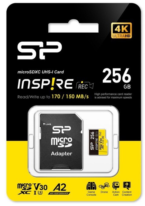 Karta pamięci microSDXC Silicon Power Inspire 256GB UHS-I U3 A2 V30 4K