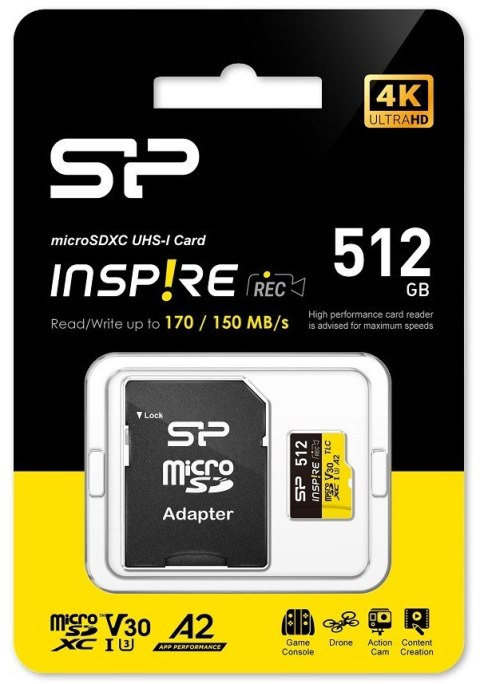Silicon Power Karta pamięci microSDXC 512GB UHS-I U3 A2 V30 szybka 4K