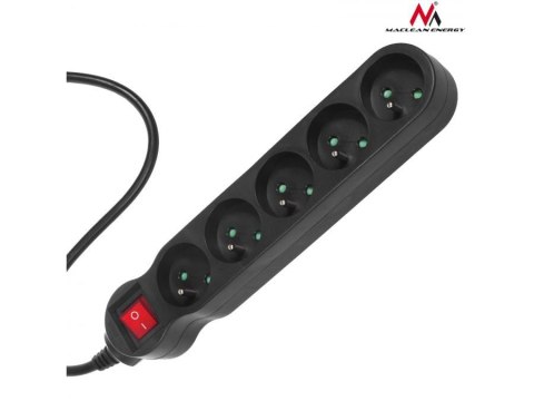 Listwa zasilająca Maclean MCE184 5 gniazd 3m czarna z wyłącznikiem