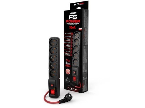 Listwa zasilająca Acar F5 Power 10m 16A 5 gniazd czarna