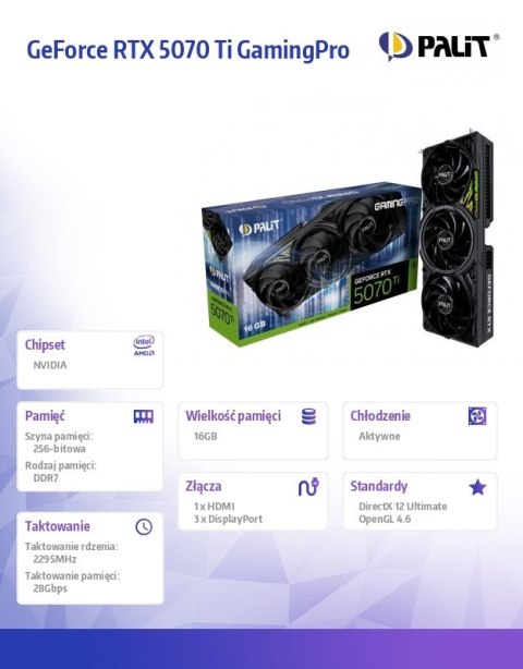 Karta graficzna Palit RTX 5070 Ti GAMING PRO 16GB GDDR7 256bit