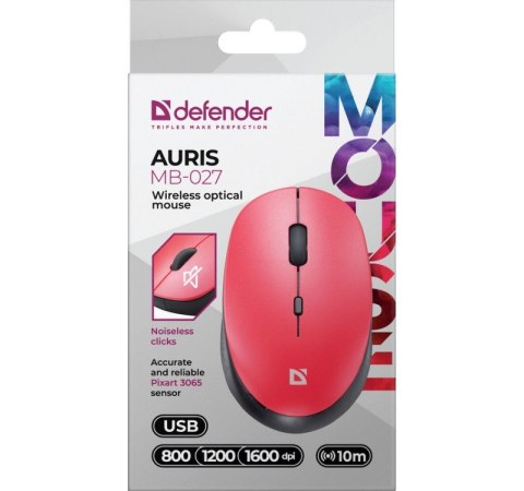 Mysz bezprzewodowa Defender AURIS MB-027 czerwona z cichym klikaniem