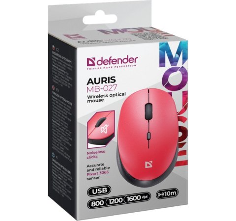 Mysz bezprzewodowa Defender AURIS MB-027 czerwona z cichym klikaniem