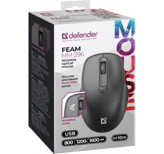 Mysz bezprzewodowa Defender Feam MM-296 RF cicha ergonomiczna czarna