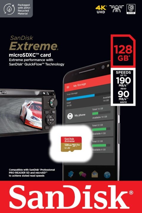 Karta pamięci SanDisk Extreme microSDXC 128GB 190MB/s A2 V30 U3 szybka