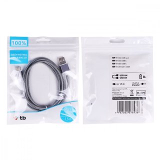 Kabel USB USB C 1.5m szary do szybkiego ładowania i komunikacji