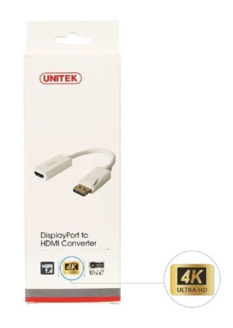 Unitek Adapter DisplayPort HDMI 4K biały konwerter 20 cm