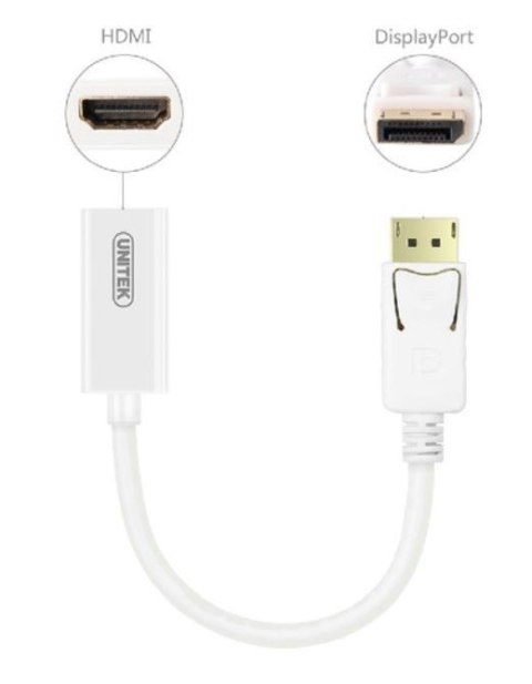 Unitek Adapter DisplayPort HDMI 4K biały konwerter 20 cm