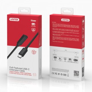 Przedłużacz USB-C Unitek 3.1 10Gbps 4K PD 100W M/F 1m czarny